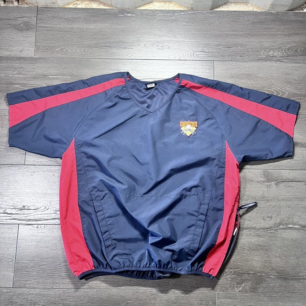 Cooperstown Cage Jacket 1/4 Zip Mens Medium Blue Red All Star Sewn Patch - Picture 2 of 6